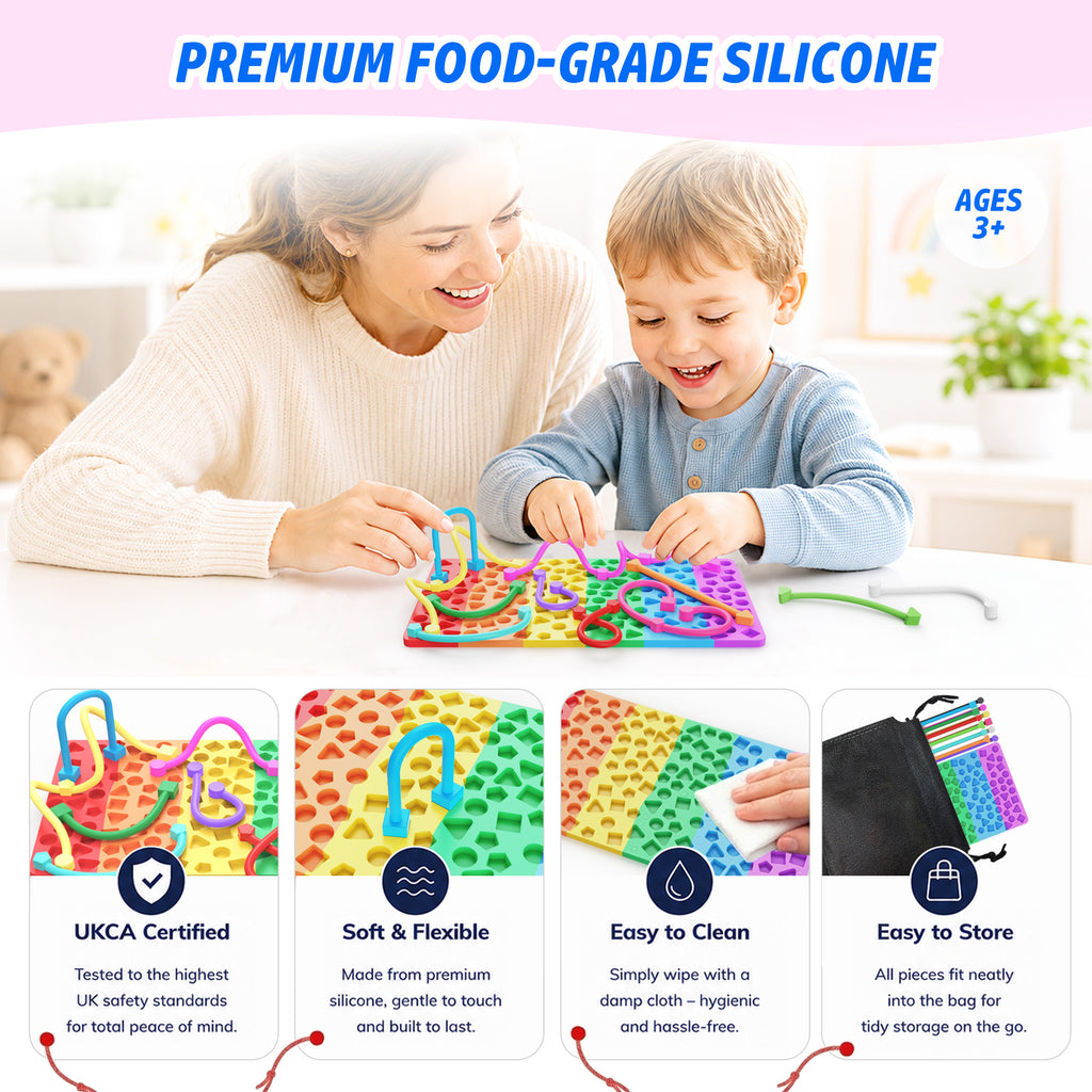 Silicone Sensory Activity Board | Shape Matching Fidget Toy for Focus, ADHD, Autism & Screen-Free Travel Play