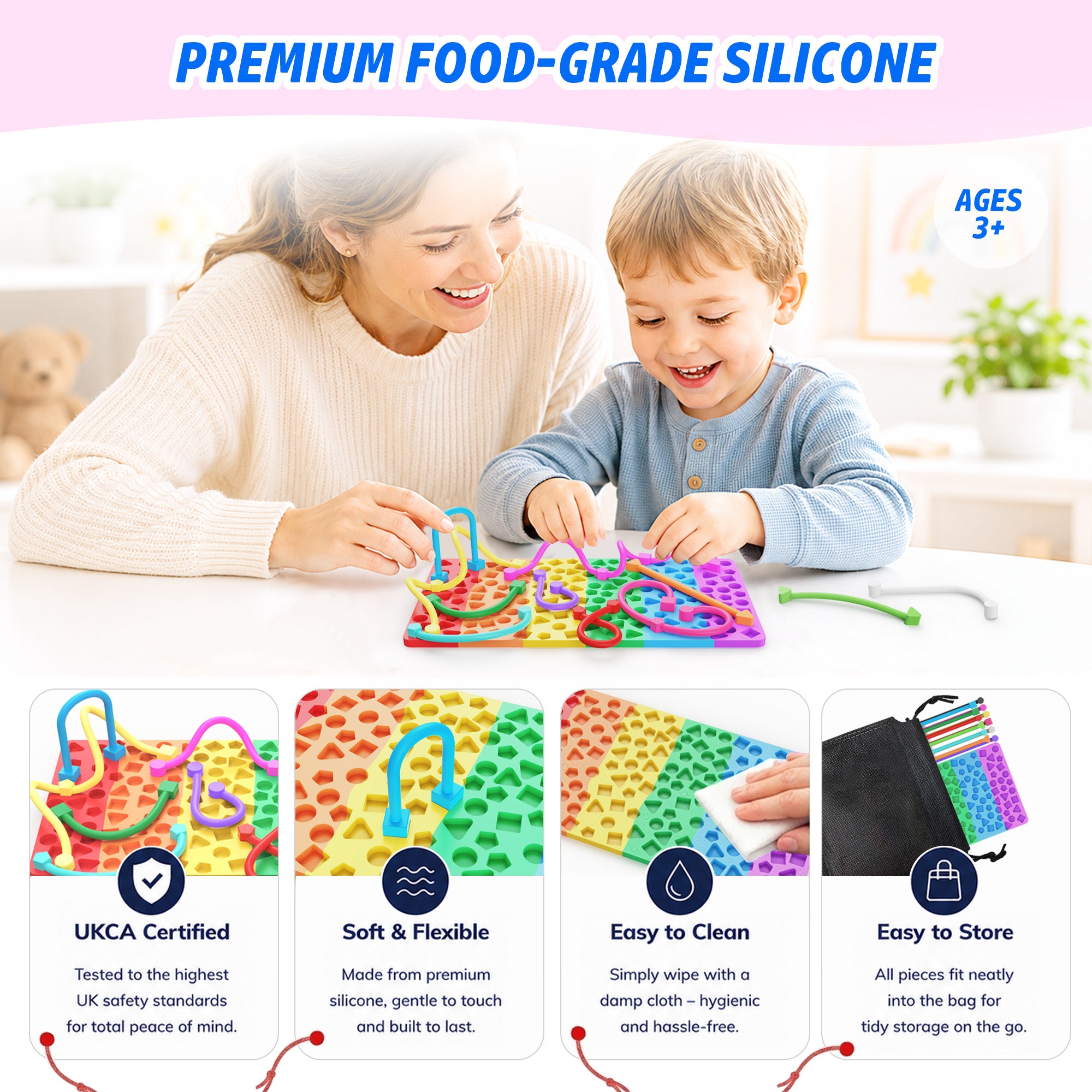 Silicone Sensory Activity Board | Shape Matching Fidget Toy for Focus, ADHD, Autism & Screen-Free Travel Play