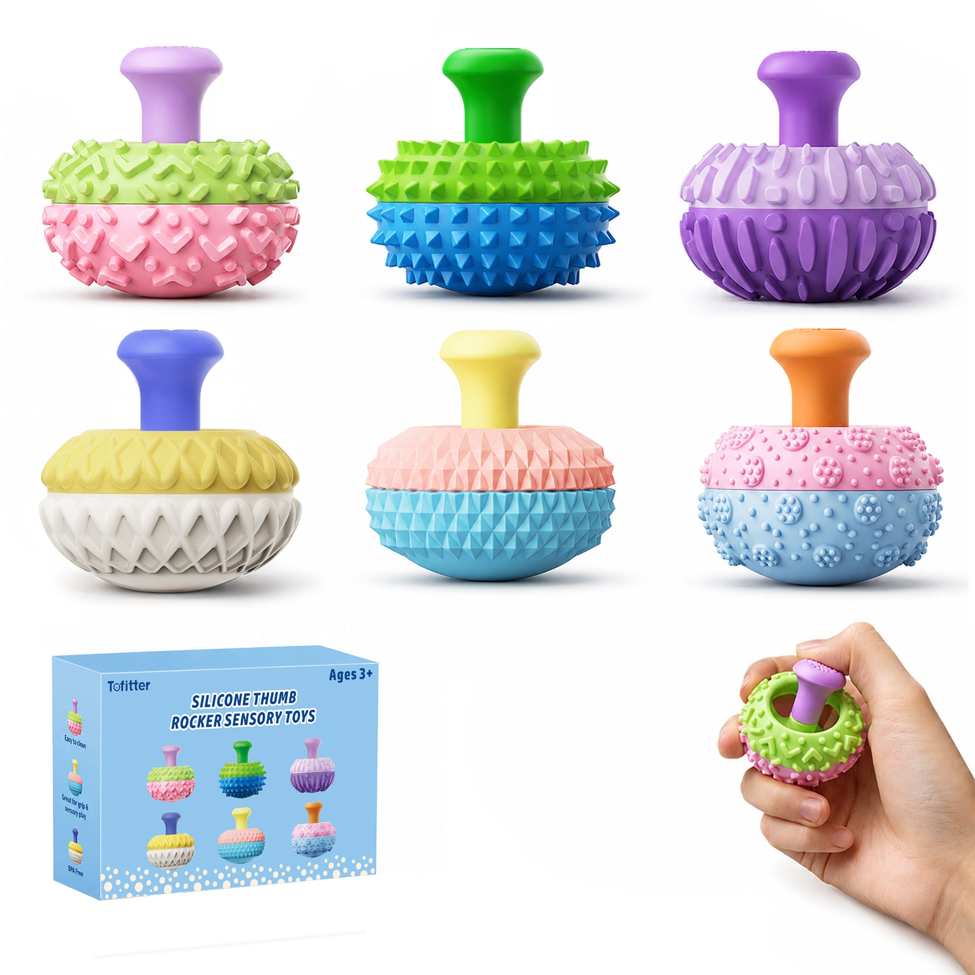 4/6pcs Thumb Rocker Stress Relief Fidget Toys for Kids Adults, Silicone Sensory Toys for Autism ADHD Anxiety, Fun Textures Gadgets, Office Desk Toy, Stocking Stuffers for Women Men Teen Gifts