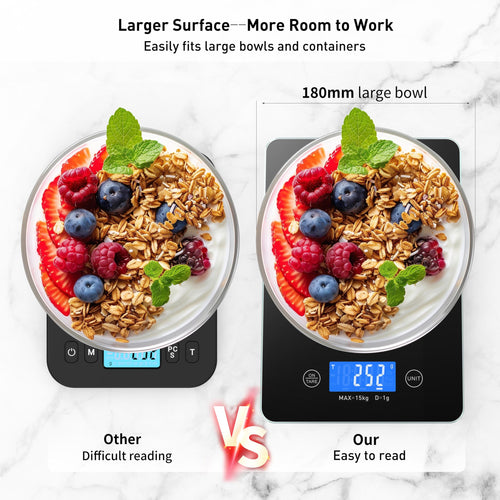 15kg Professional Digital Kitchen Scale - USB Rechargeable Precision Food Scale with Easy-Clean Glass Platform