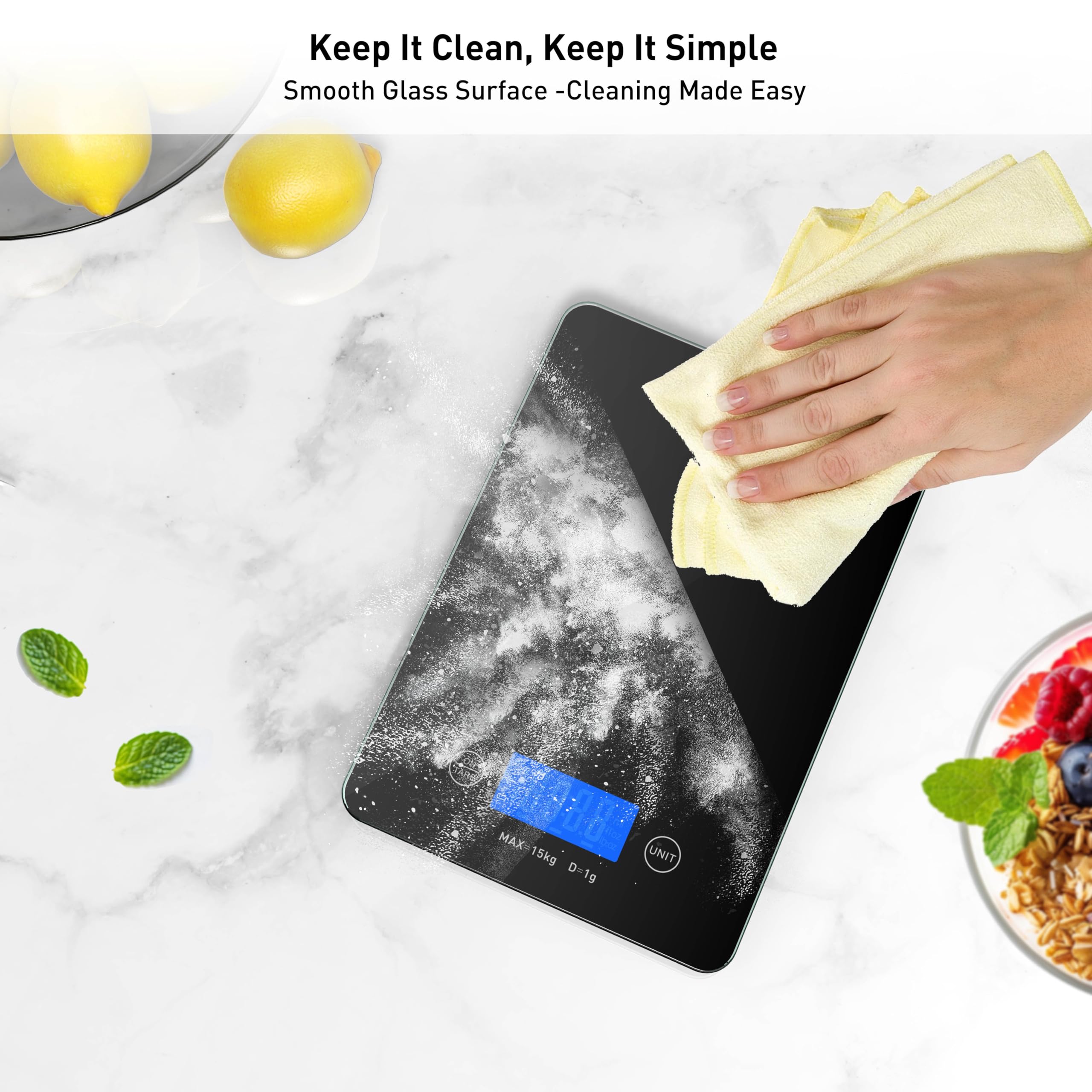 15kg Professional Digital Kitchen Scale - USB Rechargeable Precision Food Scale with Easy-Clean Glass Platform