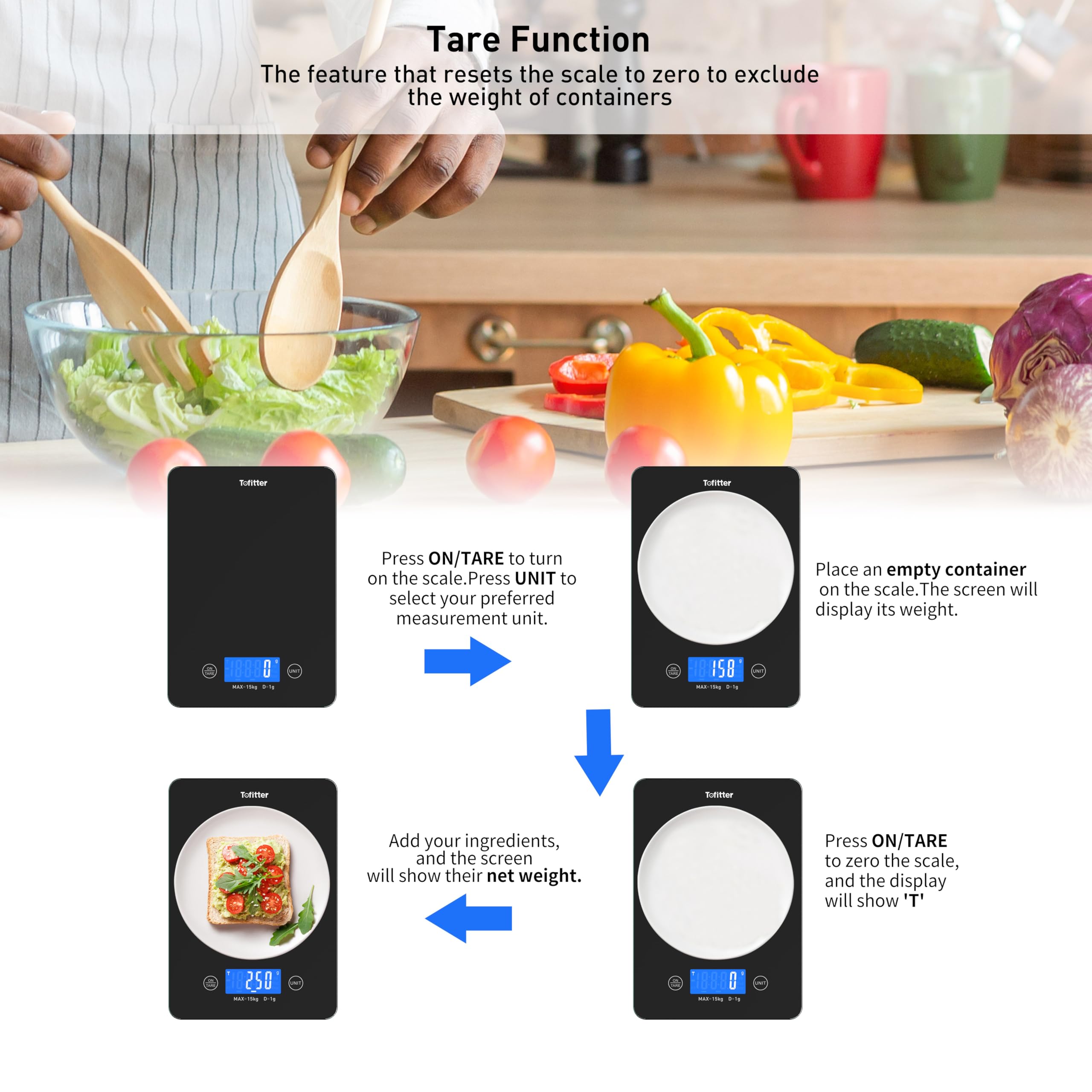 15kg Professional Digital Kitchen Scale - USB Rechargeable Precision Food Scale with Easy-Clean Glass Platform
