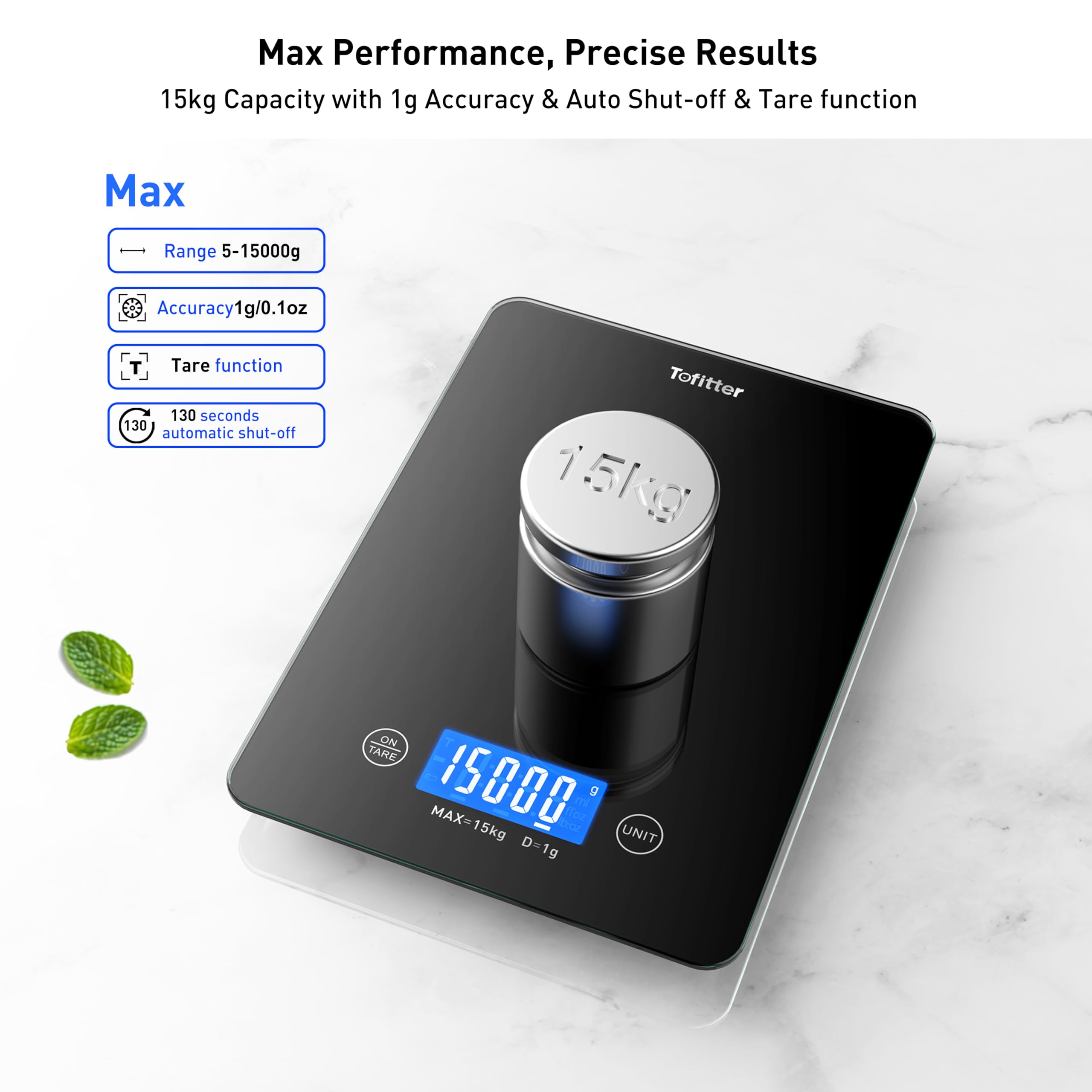 15kg Professional Digital Kitchen Scale - USB Rechargeable Precision Food Scale with Easy-Clean Glass Platform