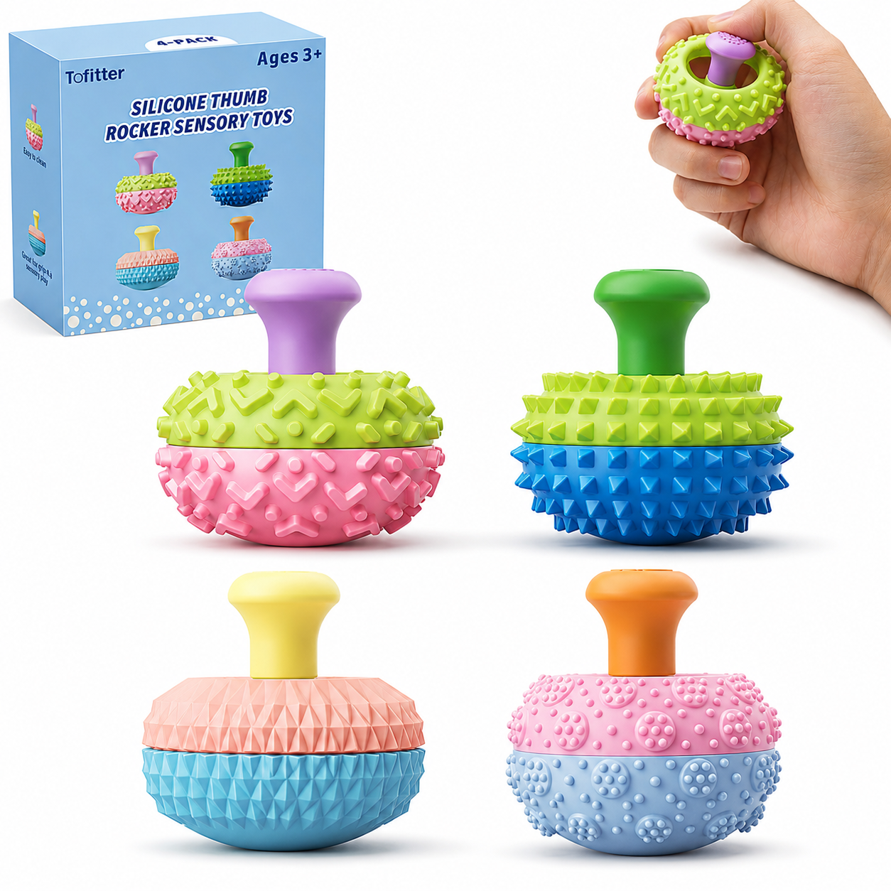 4/6pcs Thumb Rocker Stress Relief Fidget Toys for Kids Adults, Silicone Sensory Toys for Autism ADHD Anxiety, Fun Textures Gadgets, Office Desk Toy, Stocking Stuffers for Women Men Teen Gifts